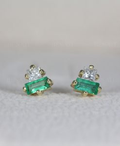 Emerald and Diamond Toi Moi Stud Earrings: 14k Gold Geometric Post Earrings - Image 9