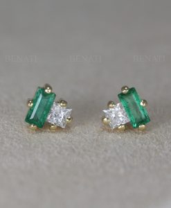 Emerald and Diamond Toi Moi Stud Earrings: 14k Gold Geometric Post Earrings - Image 5