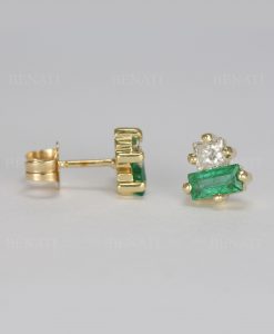 Emerald and Diamond Toi Moi Stud Earrings: 14k Gold Geometric Post Earrings - Image 6