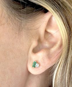 Emerald and Diamond Toi Moi Stud Earrings: 14k Gold Geometric Post Earrings - Image 10