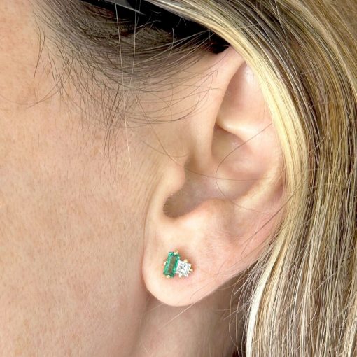 Emerald and Diamond Toi Moi Stud Earrings: 14k Gold Geometric Post Earrings