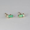 Emerald and Moissanite Baguette Earrings: 14k Gold Geometric Studs