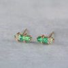 Emerald and Moissanite Baguette Earrings: 14k Gold Geometric Studs