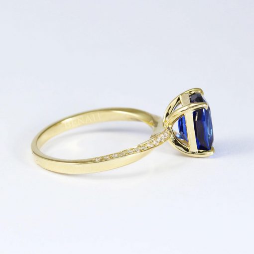 2.3 Carat Lab Sapphire Engagement Ring: 14k Gold Mobius Band, Diamond Accents 2.3 Carat Lab Sapphire Engagement Ring: 14k Gold Mobius Band, Diamond Accents