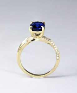 2.3 Carat Lab Sapphire Engagement Ring: 14k Gold Mobius Band, Diamond Accents - Image 6