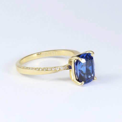 2.3 Carat Lab Sapphire Engagement Ring: 14k Gold Mobius Band, Diamond Accents 2.3 Carat Lab Sapphire Engagement Ring: 14k Gold Mobius Band, Diamond Accents
