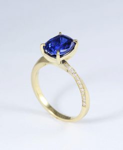 2.3 Carat Lab Sapphire Engagement Ring: 14k Gold Mobius Band, Diamond Accents - Image 5