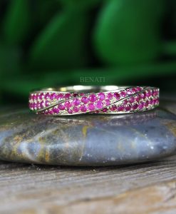 Yellow Gold Mobius Ruby Ring: Twisted Infinity Wedding Band - Image 8