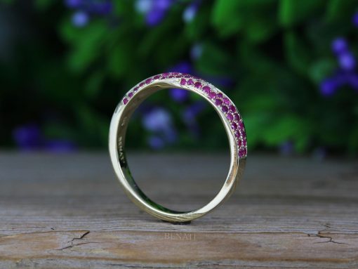 Yellow Gold Mobius Ruby Ring: Twisted Infinity Wedding Band