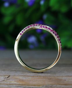 Yellow Gold Mobius Ruby Ring: Twisted Infinity Wedding Band - Image 9