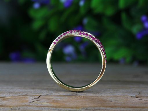Yellow Gold Mobius Ruby Ring: Twisted Infinity Wedding Band