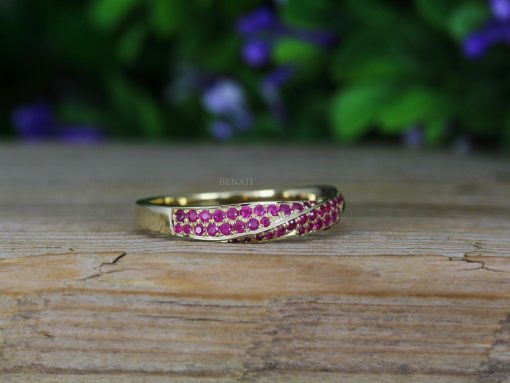 Yellow Gold Mobius Ruby Ring: Twisted Infinity Wedding Band