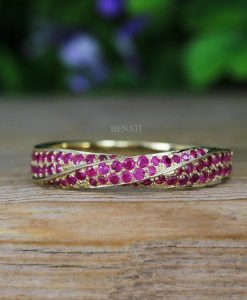 Yellow Gold Mobius Ruby Ring: Twisted Infinity Wedding Band - Image 3
