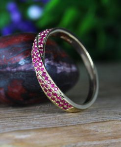 Yellow Gold Mobius Ruby Ring: Twisted Infinity Wedding Band - Image 2