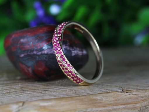 Yellow Gold Mobius Ruby Ring: Twisted Infinity Wedding Band