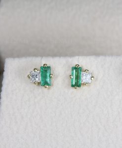 Emerald and Diamond Toi Moi Stud Earrings: 14k Gold Geometric Post Earrings