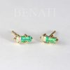 Emerald and Moissanite Baguette Earrings: 14k Gold Geometric Studs