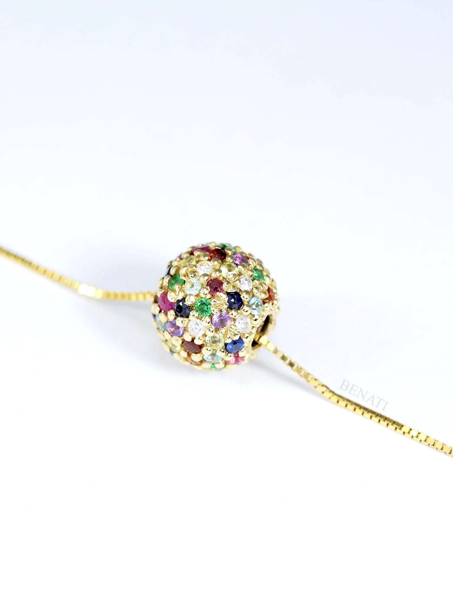 Multicolor Gemstone Healing Necklace: 14k Gold Bead, Spiritual Chakra Jewelry