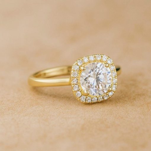 1 Carat Lab Grown Diamond Engagement Ring: 14k Gold Cushion Halo 1 Carat Lab Grown Diamond Engagement Ring: 14k Gold Cushion Halo