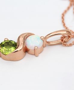 Peridot And Opal Necklace In 14k Gold: Two Stone Birthstone Pendant For Her - Image 6