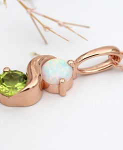 Peridot And Opal Necklace In 14k Gold: Two Stone Birthstone Pendant For Her - Image 5