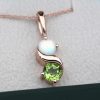 Peridot And Opal Necklace In 14k Gold: Two Stone Birthstone Pendant For Her