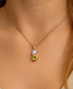 Peridot And Opal Necklace In 14k Gold: Two Stone Birthstone Pendant For Her - Image 8