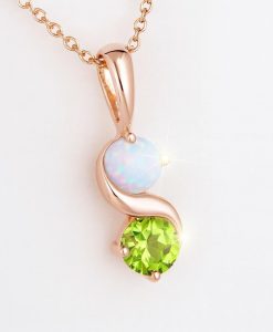Peridot And Opal Necklace In 14k Gold: Two Stone Birthstone Pendant For Her