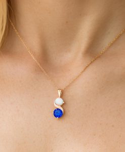 Sapphire And Opal Necklace In 14k Gold: Two Stone Birthstone Pendant For Her - Image 6