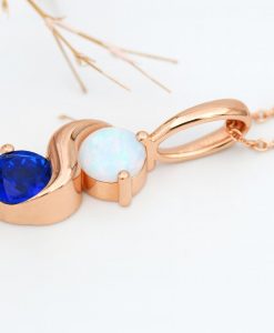 Sapphire And Opal Necklace In 14k Gold: Two Stone Birthstone Pendant For Her - Image 3