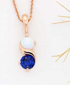 Sapphire And Opal Necklace In 14k Gold: Two Stone Birthstone Pendant For Her - Image 4
