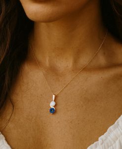 Sapphire And Opal Necklace In 14k Gold: Two Stone Birthstone Pendant For Her - Image 5