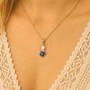 Sapphire And Opal Necklace In 14k Gold: Two Stone Birthstone Pendant For Her