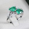 Two Pear Cut Gemstone Emerald Ring – White Gold Nature Inspired Ring Gift For Her