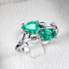 Two Pear Cut Gemstone Emerald Ring – White Gold Nature Inspired Ring Gift For Her