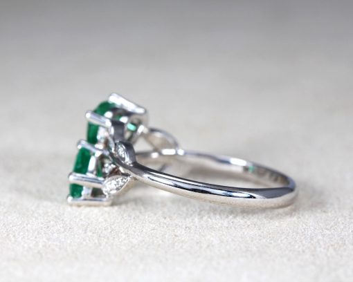 Two Pear Cut Gemstone Emerald Ring – White Gold Nature Inspired Ring Gift For Her
