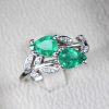 Two Pear Cut Gemstone Emerald Ring – White Gold Nature Inspired Ring Gift For Her