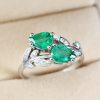 Two Pear Cut Gemstone Emerald Ring – White Gold Nature Inspired Ring Gift For Her