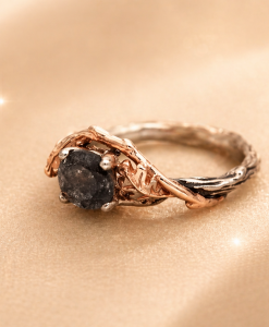 Aquamarine Moss Agate 14k Gold Ring: Two-Tone Nature Inspired Engagement Ring - Image 3