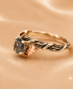 Aquamarine Moss Agate 14k Gold Ring: Two-Tone Nature Inspired Engagement Ring - Image 4