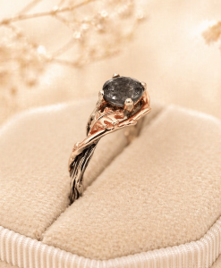 Aquamarine Moss Agate 14k Gold Ring: Two-Tone Nature Inspired Engagement Ring - Image 6
