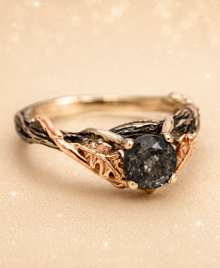 Aquamarine Moss Agate 14k Gold Ring: Two-Tone Nature Inspired Engagement Ring - Image 7