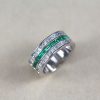 8mm Emerald And Diamond Three Row Eternity Band: Channel Set Baguette Emeralds Princess Cut Moissanite Ring