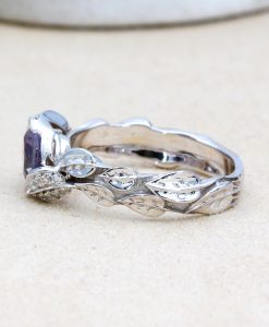 Alexandrite Leaf Engagement Ring Set: Diamond Branch Wedding Band - Image 2