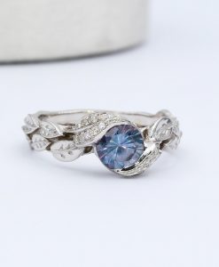 Alexandrite Leaf Engagement Ring Set: Diamond Branch Wedding Band - Image 3