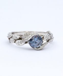 Alexandrite Leaf Engagement Ring Set: Diamond Branch Wedding Band - Image 6