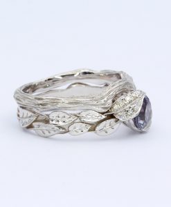 Alexandrite Leaf Engagement Ring Set: Diamond Branch Wedding Band - Image 5