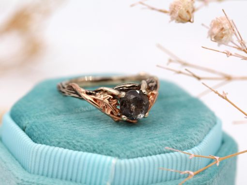 Aquamarine Moss Agate 14k Gold Ring: Two-Tone Nature Inspired Engagement Ring