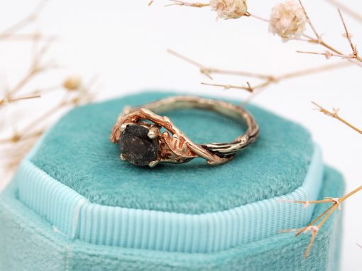 Aquamarine Moss Agate 14k Gold Ring: Two-Tone Nature Inspired Engagement Ring
