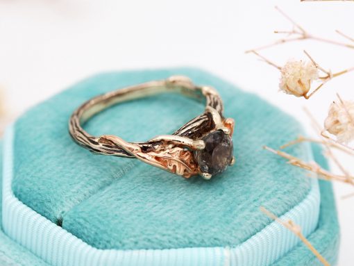 Aquamarine Moss Agate 14k Gold Ring: Two-Tone Nature Inspired Engagement Ring